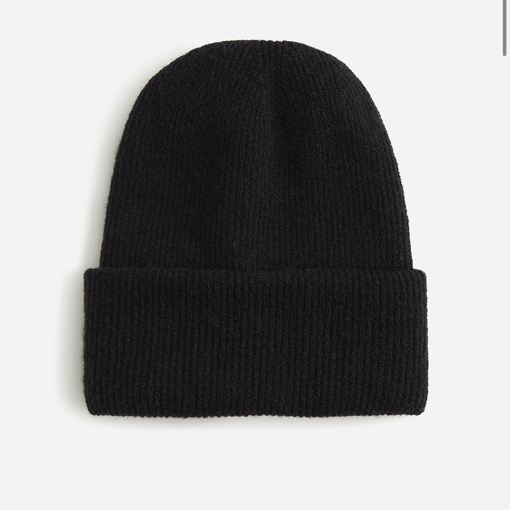 J. Crew Ribbed Beanie in Supersoft Yarn Black Hat Alpaca Wool